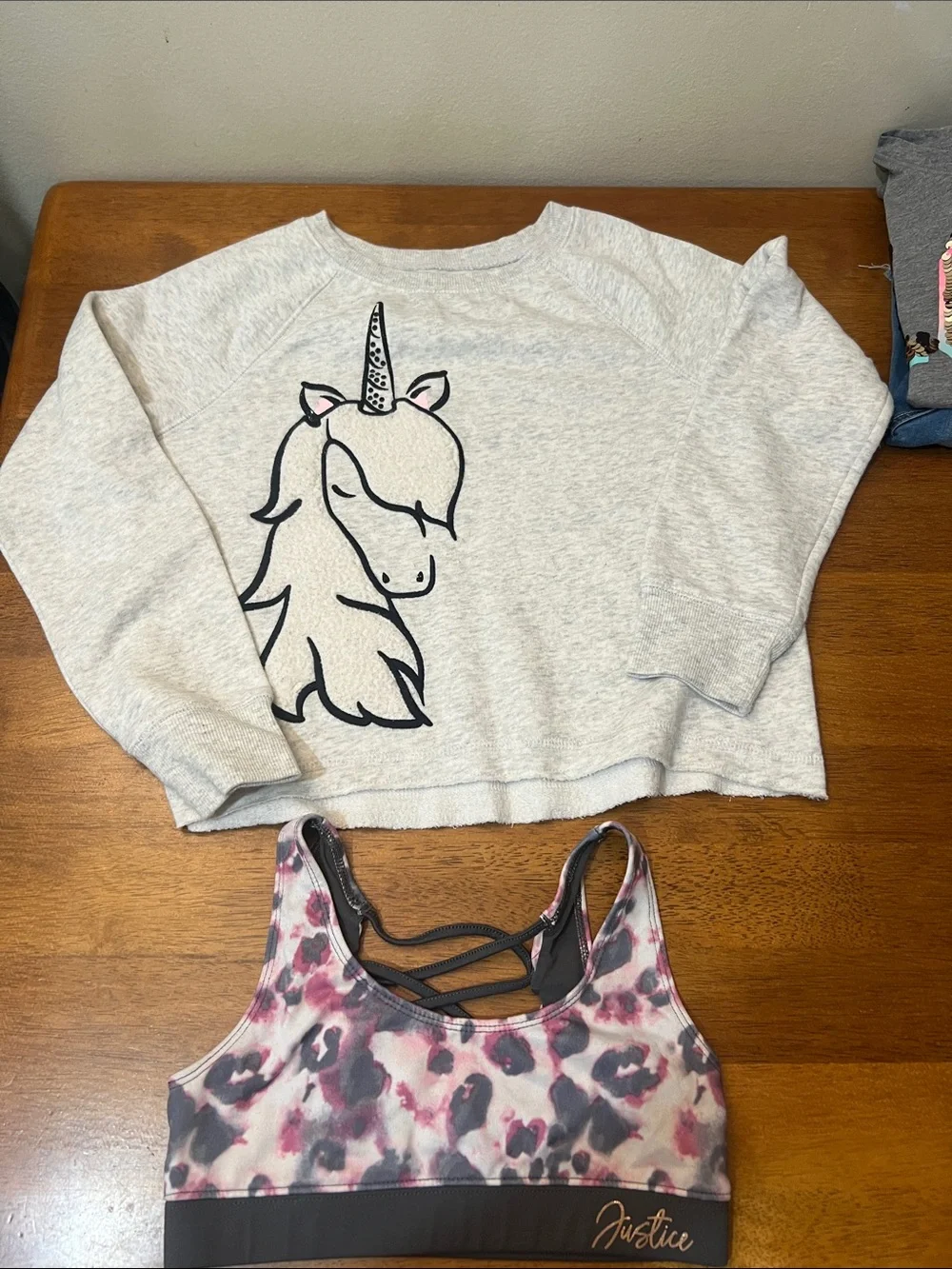 BUNDLE Justice Grey 'LOVE' Sequin Top with Denim Bermuda Shorts Size 10-12Y